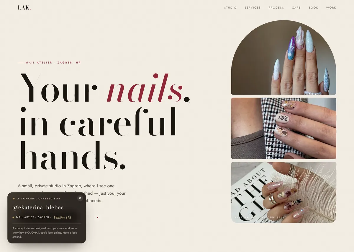 Скриншот сайту nail-студії LAK — концепт RedCatWeb