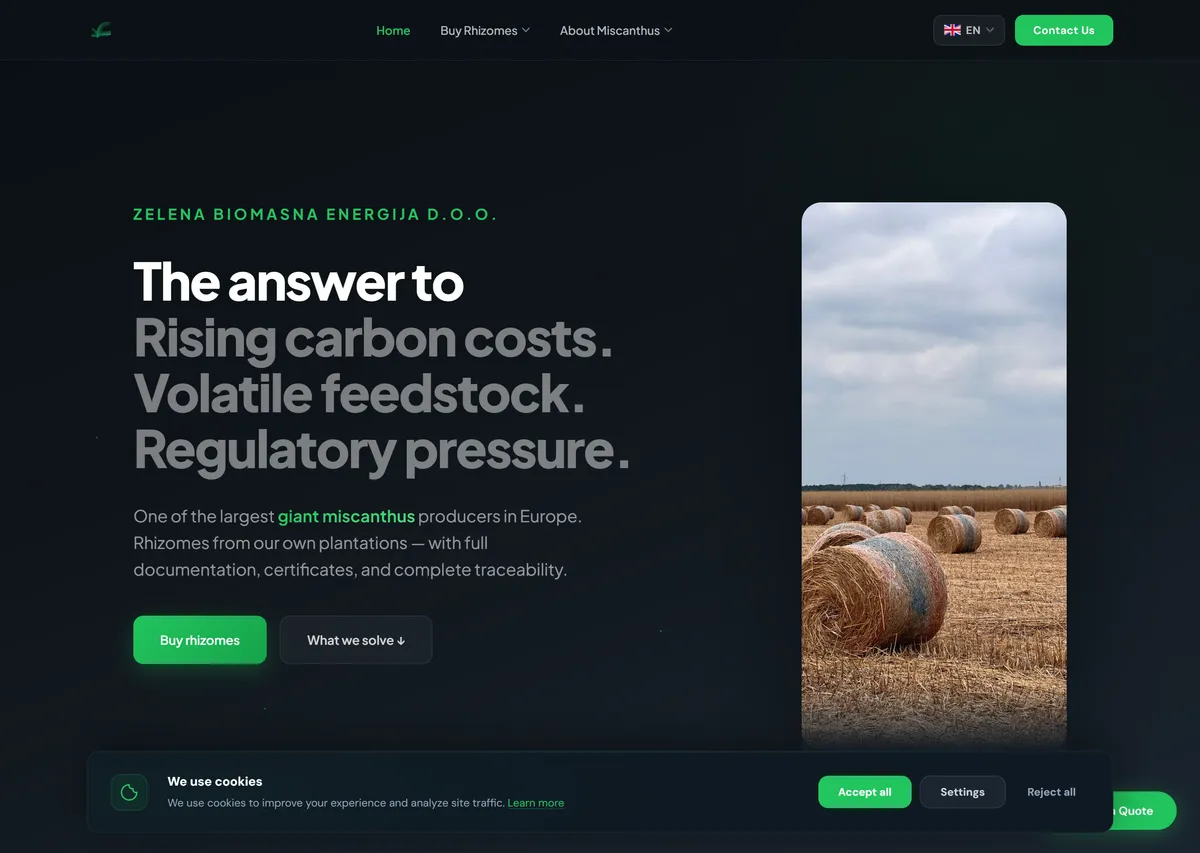Скриншот сайту Miscanthus.eu — B2B-проєкт RedCatWeb